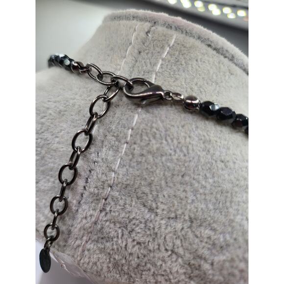 Robert Rose Signed Black Bead Necklace Aurora Glass Drop Vintage Gothic - Picture 6 of 7